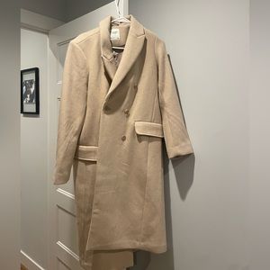 Abercrombie & Fitch Double-Breasted Wool Blend Coat in Beige